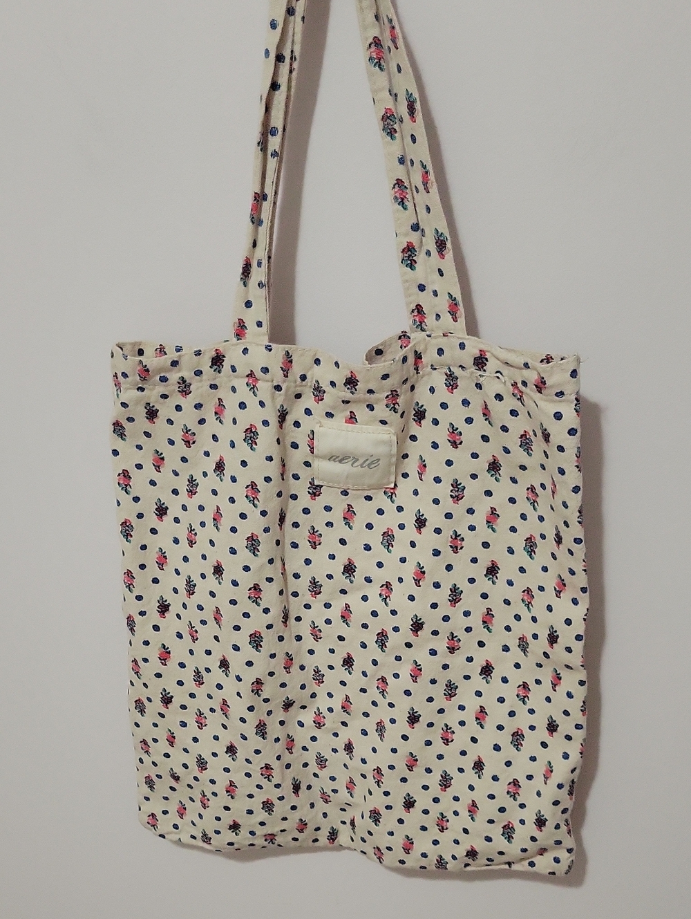 aerie Cream Tote with Pink and Navy Floral Print